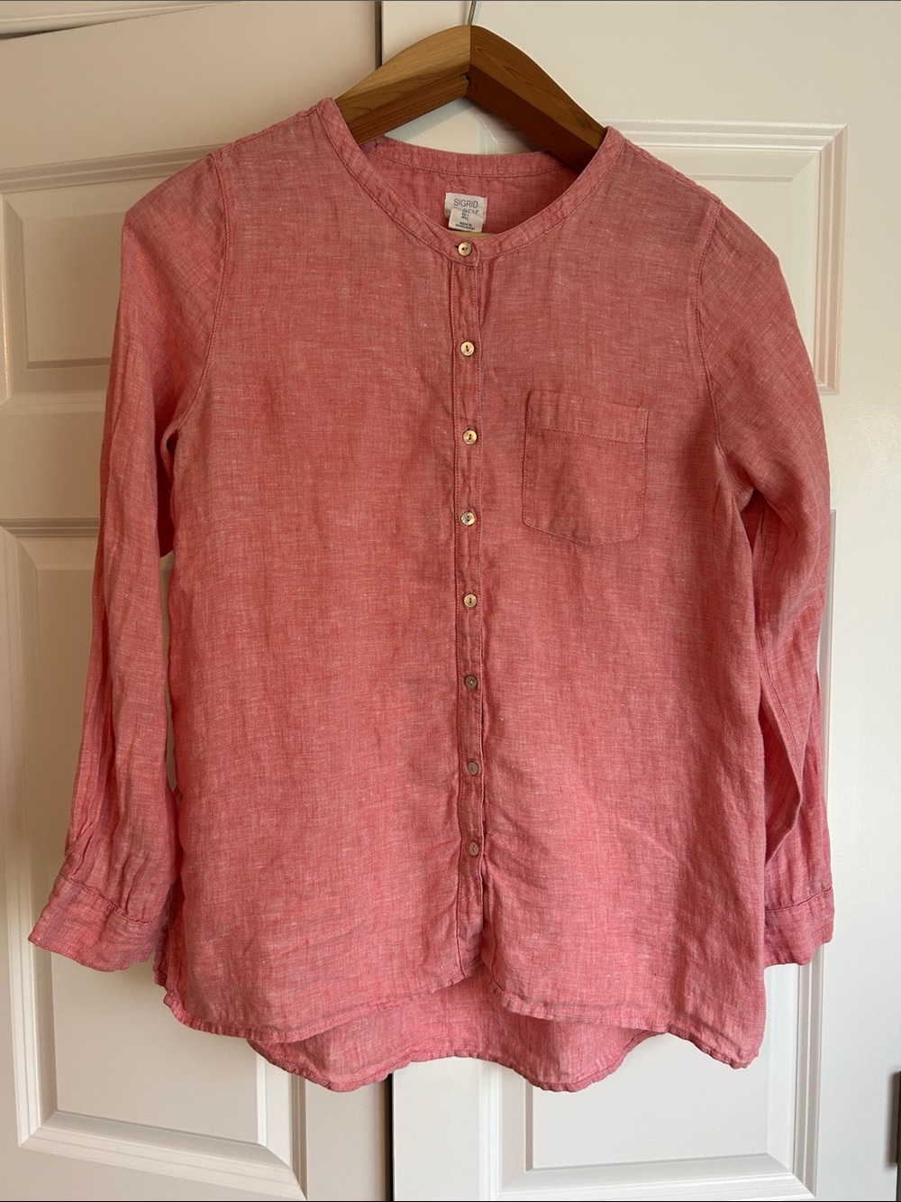 Sigrid Olsen Women’s Coral Button-Down 100% Linen Shirt
